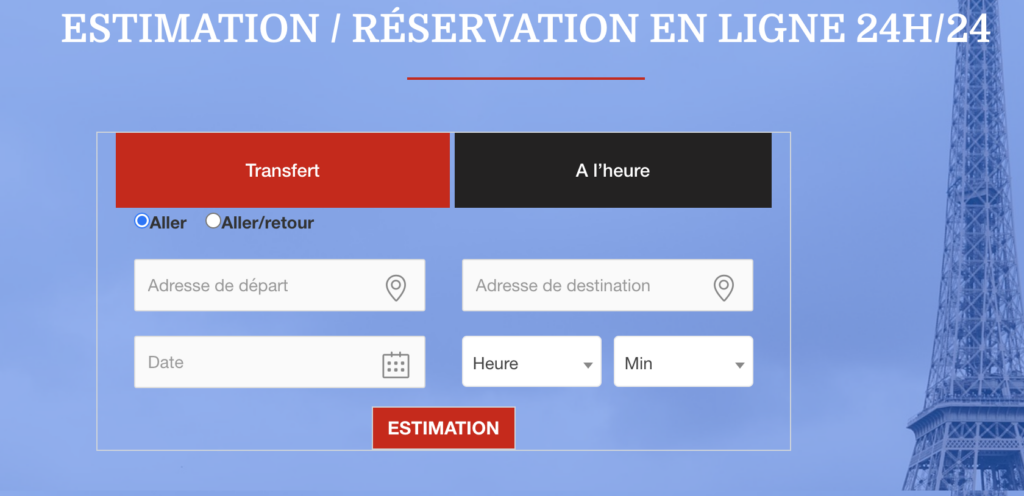 Exemple de site de réservation réalisé par Boostvtc